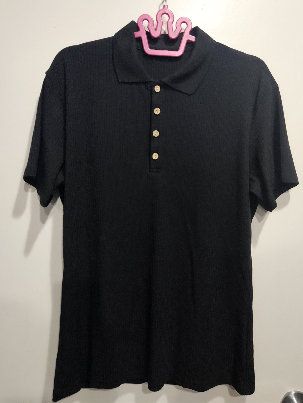 Black Short-Sleeve Ribbed Polo Shirt Medium